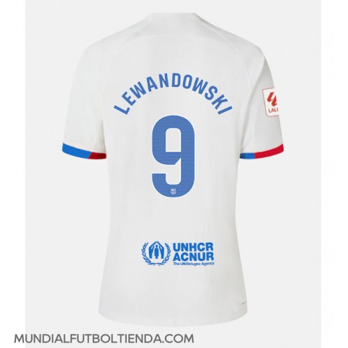 Camiseta Barcelona Robert Lewandowski #9 Segunda Equipación Replica 2023-24 para mujer mangas cortas